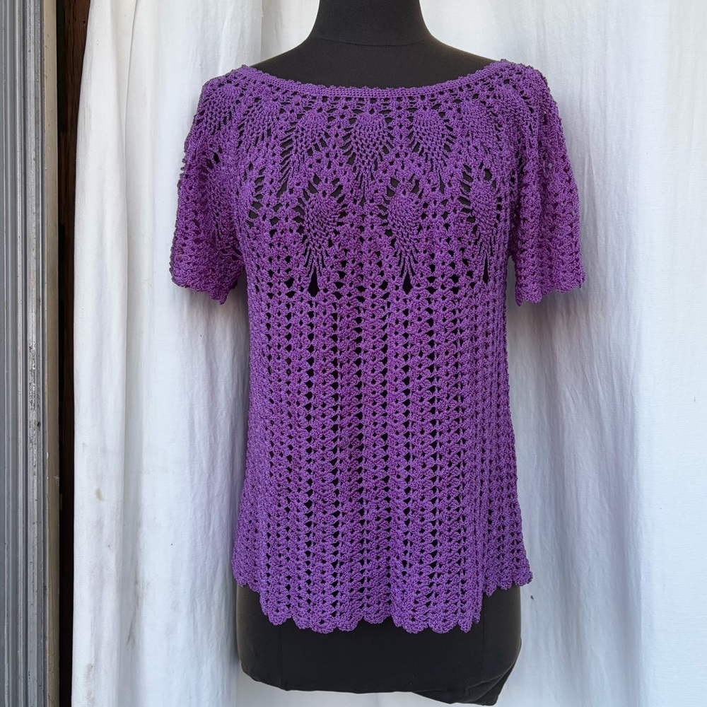 Purple Crochet Blouse, Boho Festival Semi Sheer Top, Fairy Whimsygoth Coquette